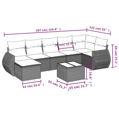 vidaXL Set Divani da Giardino con Cuscini 8 pz Nero in Polyrattan