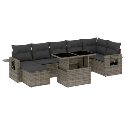 vidaXL Set Divano da Giardino 8 pz con Cuscini Grigio in Polyrattan