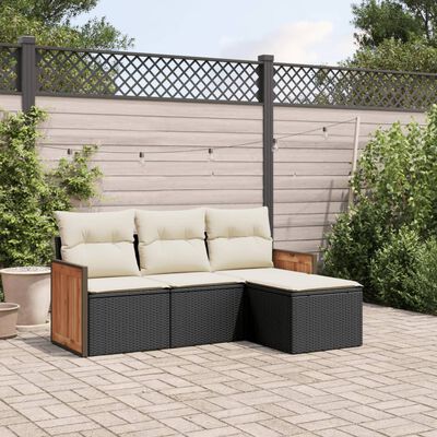 vidaXL Set Divani da Giardino 4 pz con Cuscini Nero in Polyrattan