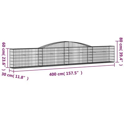 vidaXL Cesti Gabbioni ad Arco 20 pz 400x30x60/80 cm Ferro Zincato