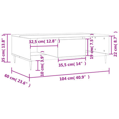 vidaXL Tavolino da Salotto Bianco Lucido 104x60x35cm Legno Multistrato