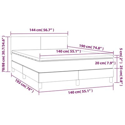 vidaXL Letto a Molle con Materasso e LED Grigio Scuro 140x190 cm