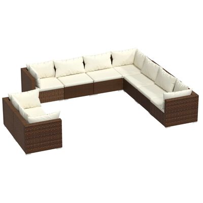 vidaXL Set Divani da Giardino 9 pz con Cuscini in Polyrattan Marrone