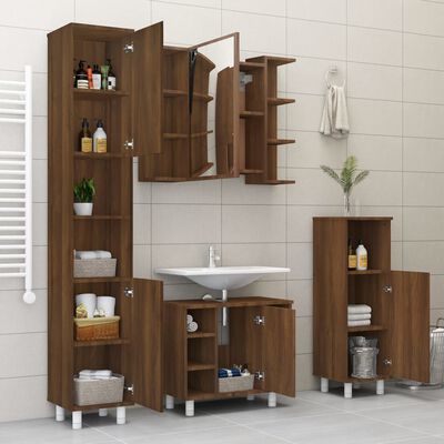 vidaXL Mobile da Bagno Specchio in Rovere Marrone 80x20,5x64 cm Legno