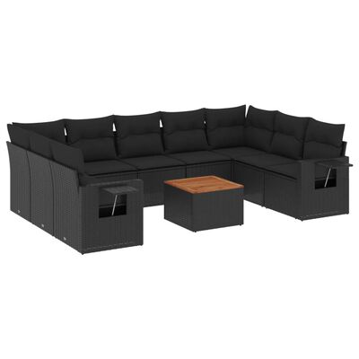 vidaXL Set Divani da Giardino 10pz con Cuscini in Polyrattan Nero