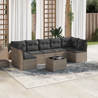 vidaXL Set Divano da Giardino 8 pz con Cuscini Grigio in Polyrattan