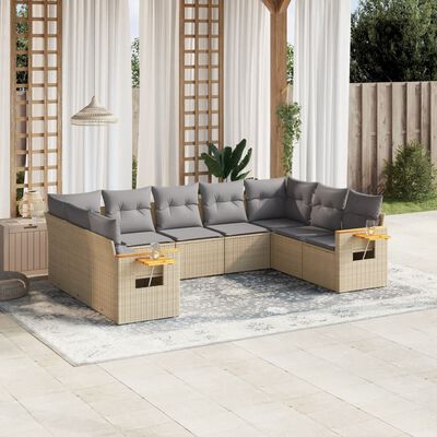 vidaXL Set Divano da Giardino 9 pz con Cuscini Beige in Polyrattan