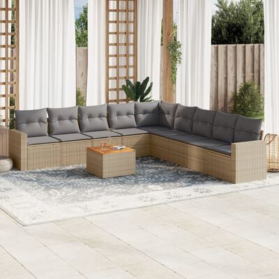 vidaXL Set Divano da Giardino 10 pz con Cuscini Beige in Polyrattan