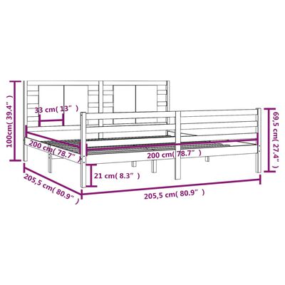 vidaXL Giroletto Nero in Legno Massello di Pino 200x200 cm