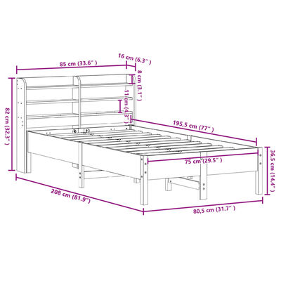 vidaXL Letto senza Materasso Bianco 75x190 in Legno Massello di Pino