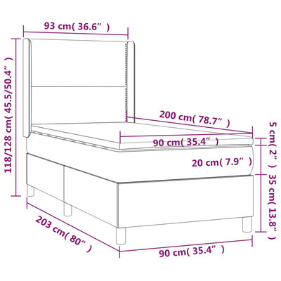 vidaXL Giroletto a Molle con Materasso e LED Nero 90x200 cm Similpelle