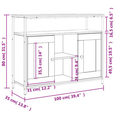 vidaXL Credenza Rovere Fumo 100x35x80 cm in Legno Multistrato