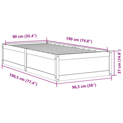 vidaXL Letto senza Materasso 90x190 cm in Legno Massello di Pino