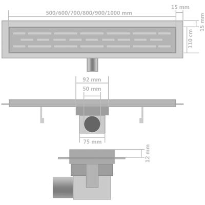 vidaXL Scarico Doccia Lineare 2 pz 1030x140 mm Acciaio Inossidabile