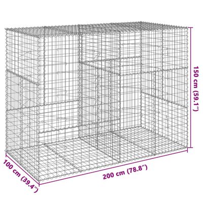 vidaXL Cesto Gabbione con Copertura 200x100x150 cm in Ferro Zincato