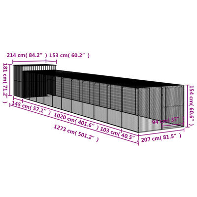 vidaXL Casetta Cani Corsa Grigio Chiaro 214x1273x181cm Acciaio Zincato