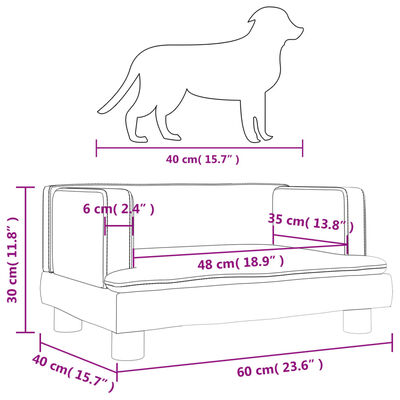 vidaXL Lettino per Cani Grigio Scuro 60x40x30 cm in Velluto