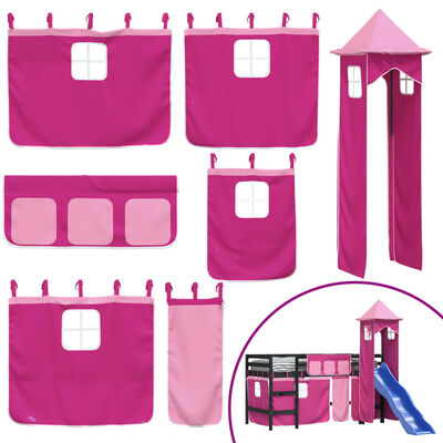 vidaXL Letto a Soppalco con Torre Bambini Rosa 90x200cm Massello Pino