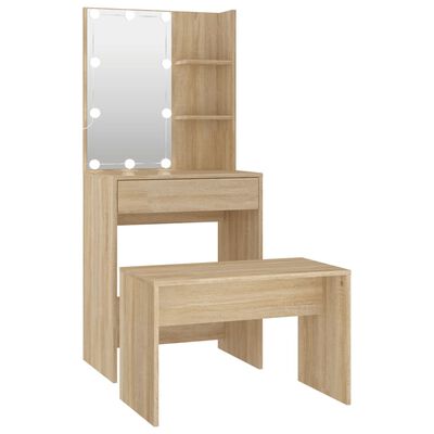 vidaXL Set Tavolo da Toeletta con LED Rovere Sonoma Legno Multistrato