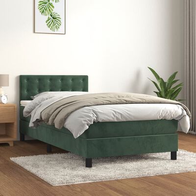 vidaXL Letto a Molle con Materasso e LED Verde Scuro 90x190 cm Velluto