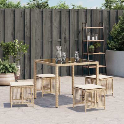 vidaXL Sgabelli Giardino con Cuscini 4pz Beige 41x41x36cm Polyrattan