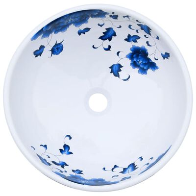 vidaXL Lavabo da Appoggio Bianco e Blu Rotondo Φ41x14 cm Ceramica