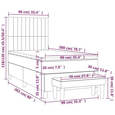 vidaXL Giroletto a Molle con Materasso Grigio Chiaro 90x200 cm Tessuto