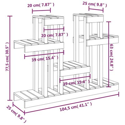 vidaXL Supporto per Piante Ambra 104,5x25x77,5 cm Legno Massello Pino