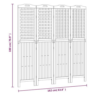 vidaXL Divisorio a 4 Pannelli 162x2x180 cm Legno Massello di Acacia