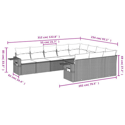 vidaXL Set Divani da Giardino 10pz con Cuscini in Polyrattan Marrone