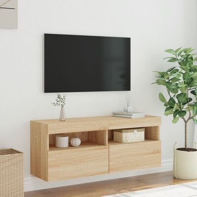 vidaXL Mobile TV a Parete con Luci LED Rovere Sonoma 100x30x40 cm