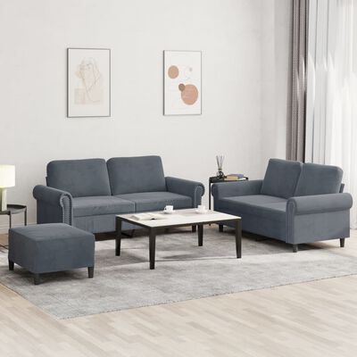 vidaXL Set di Divani 3 pz con Cuscini Grigio Scuro in Velluto