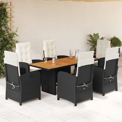 vidaXL Set da Pranzo da Giardino 7 pz Nero con Cuscini in Polyrattan