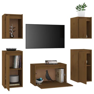 vidaXL Mobili Porta TV 5 pz ambra in Legno Massello di Pino