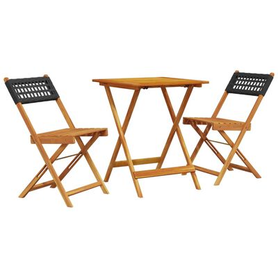 vidaXL Set da Bistrot 3 pz Nero in Polyrattan e Legno Massello