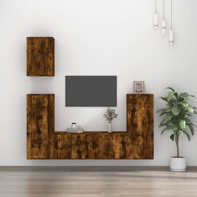 vidaXL Set di Mobili Porta TV 5 pz Rovere Fumo in Legno Multistrato