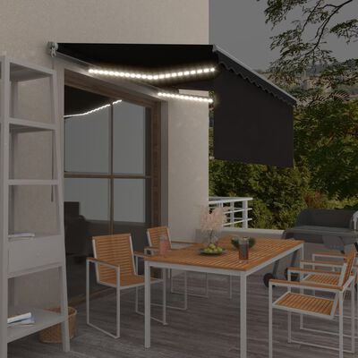 vidaXL Tenda da Sole Retrattile Manuale con LED 3,5x2,5 m Antracite