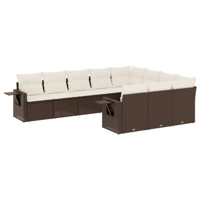 vidaXL Set Divani da Giardino 10pz con Cuscini in Polyrattan Marrone