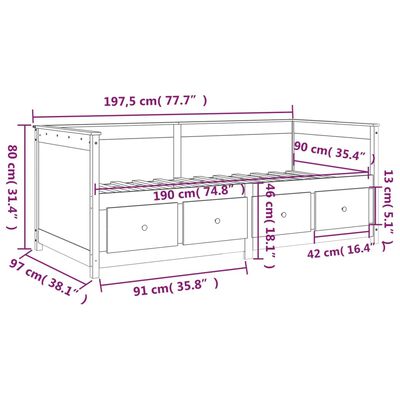 vidaXL Dormeuse senza Materasso Bianca 90x190 cm Legno Massello Pino