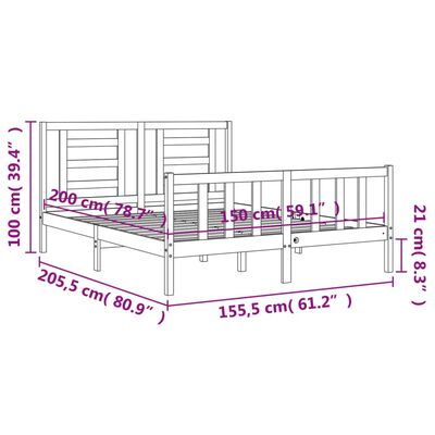 vidaXL Giroletto con Testiera Bianco King Size in Legno Massello