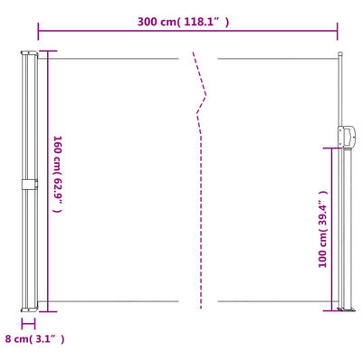 vidaXL Tenda da Sole Laterale Retrattile Crema 160x300 cm