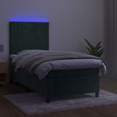 vidaXL Letto a Molle con Materasso e LED Verde Scuro 80x200cm Velluto