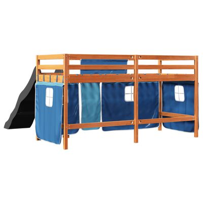 vidaXL Letto a Soppalco con Tende Bambini Blu 80x200 cm Massello Pino