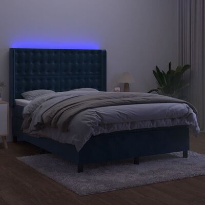 vidaXL Letto a Molle con Materasso e LED Blu Scuro 140x190 cm