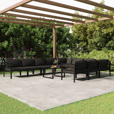 vidaXL Set Divani da Giardino 11 pz con Cuscini in Alluminio Antracite