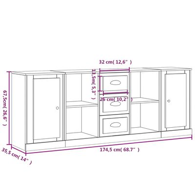 vidaXL Credenze 3 pz Rovere Marrone in Legno Multistrato