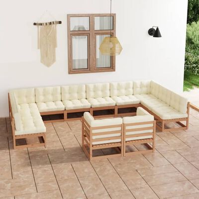 vidaXL Set Salotto Giardino e Cuscini 12 pz Legno Massello Pino Ambra