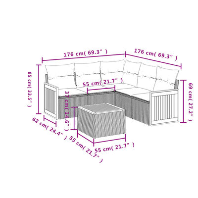 vidaXL Set Divano da Giardino 6 pz con Cuscini Nero in Polyrattan