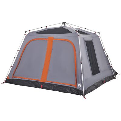 vidaXL Tenda Famiglia Portico 9 Pers. Grigio Arancione Rilascio Rapido