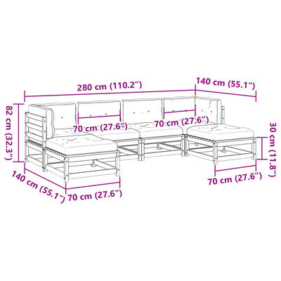 vidaXL Set Divani Giardino 6 pz con Cuscini in Legno Massello di Pino